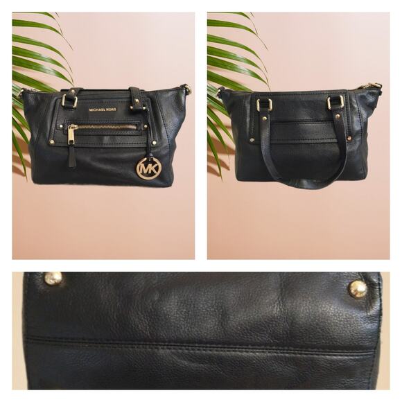 Michael Kors Black Leather Satchel Handbag Top Handles Only - Picture 1 of 12